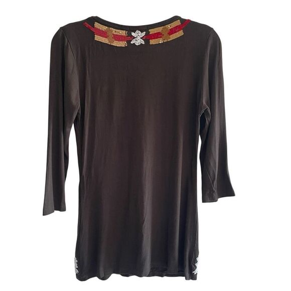 New Boston Proper Sequin 3/4 Sleeve Tunic Top Women’s Sz Large Native American - Picture 6 of 6